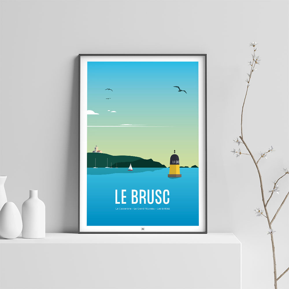 Affiche Le Brusc, le Grand Rouveau et les Embiez, affiche vintage, sur fond clair