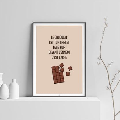Affiche le chocolat est ton ennemi, affiche humoristique thème du chocolat, sur fond clair