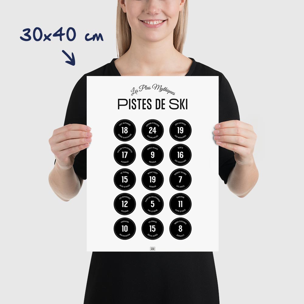 Affiche ski, les pistes de ski légendaires des Alpes, dimensions 30x40 cm