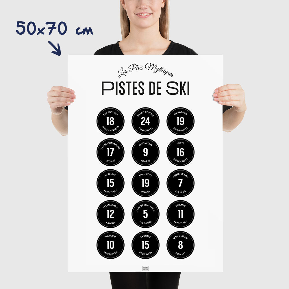 Affiche ski, les pistes de ski légendaires des Alpes, dimensions 50x70 cm