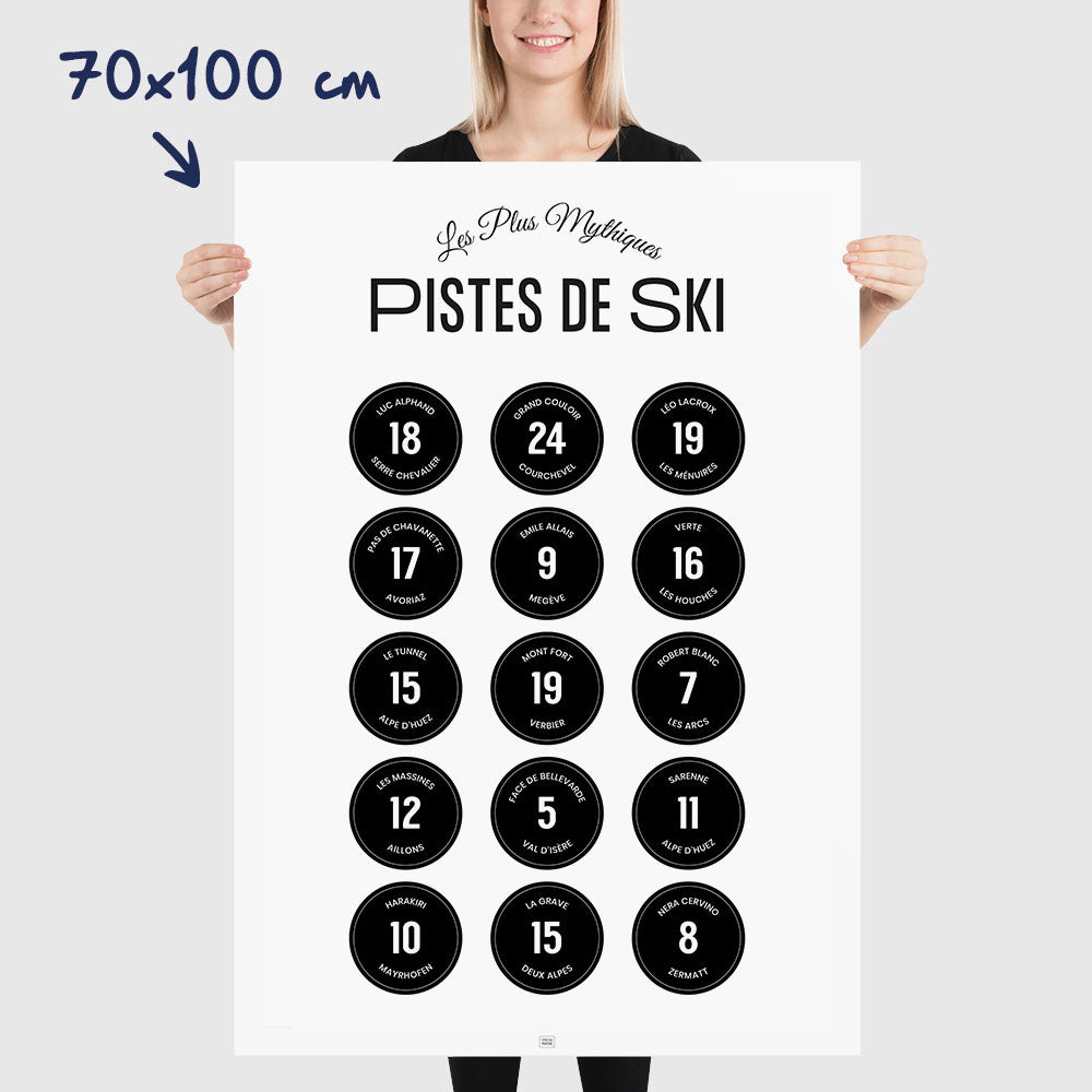Affiche ski, les pistes de ski légendaires des Alpes, dimensions 70x100 cm