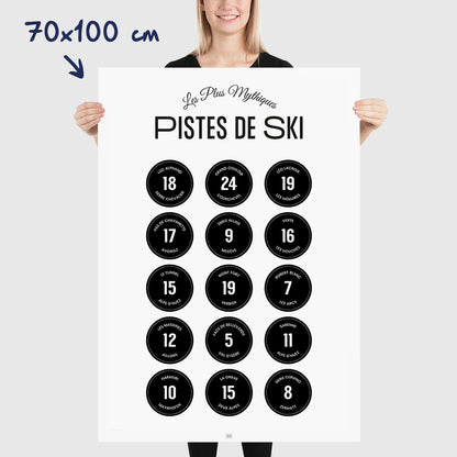 Affiche ski, les pistes de ski légendaires des Alpes, dimensions 70x100 cm