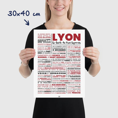 Affiche lyon : le guide du vrai lyonnais, affiche typographique minimaliste, dimensions 30x40 cm