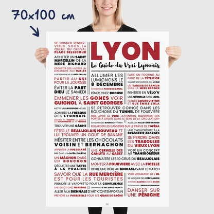 Affiche lyon : le guide du vrai lyonnais, affiche typographique minimaliste, dimensions 70x100 cm