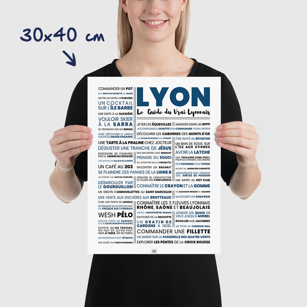 Affiche lyon : le guide du vrai lyonnais - La suite, affiche minimaliste, dimensions 30x40 cm