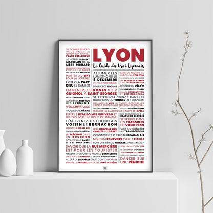 Affiche lyon : le guide du vrai lyonnais, affiche typographique minimaliste, sur fond clair