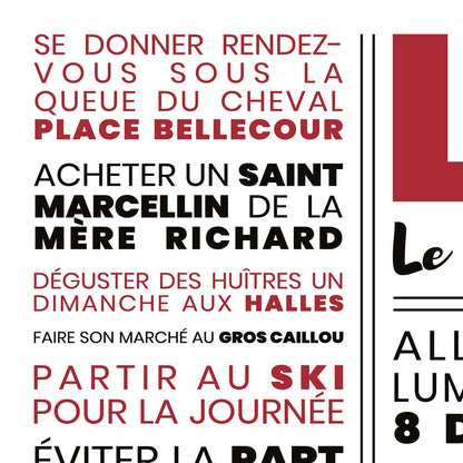 Affiche lyon : le guide du vrai lyonnais, affiche typographique minimaliste, zoom