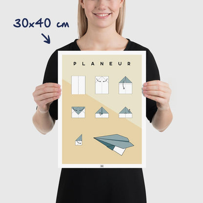 Affiche origami avion, poster minimaliste géométrique, dimensions 30x40 cm