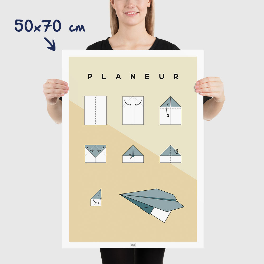 Affiche origami avion, poster minimaliste géométrique, dimensions 50x70 cm