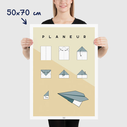 Affiche origami avion, poster minimaliste géométrique, dimensions 50x70 cm