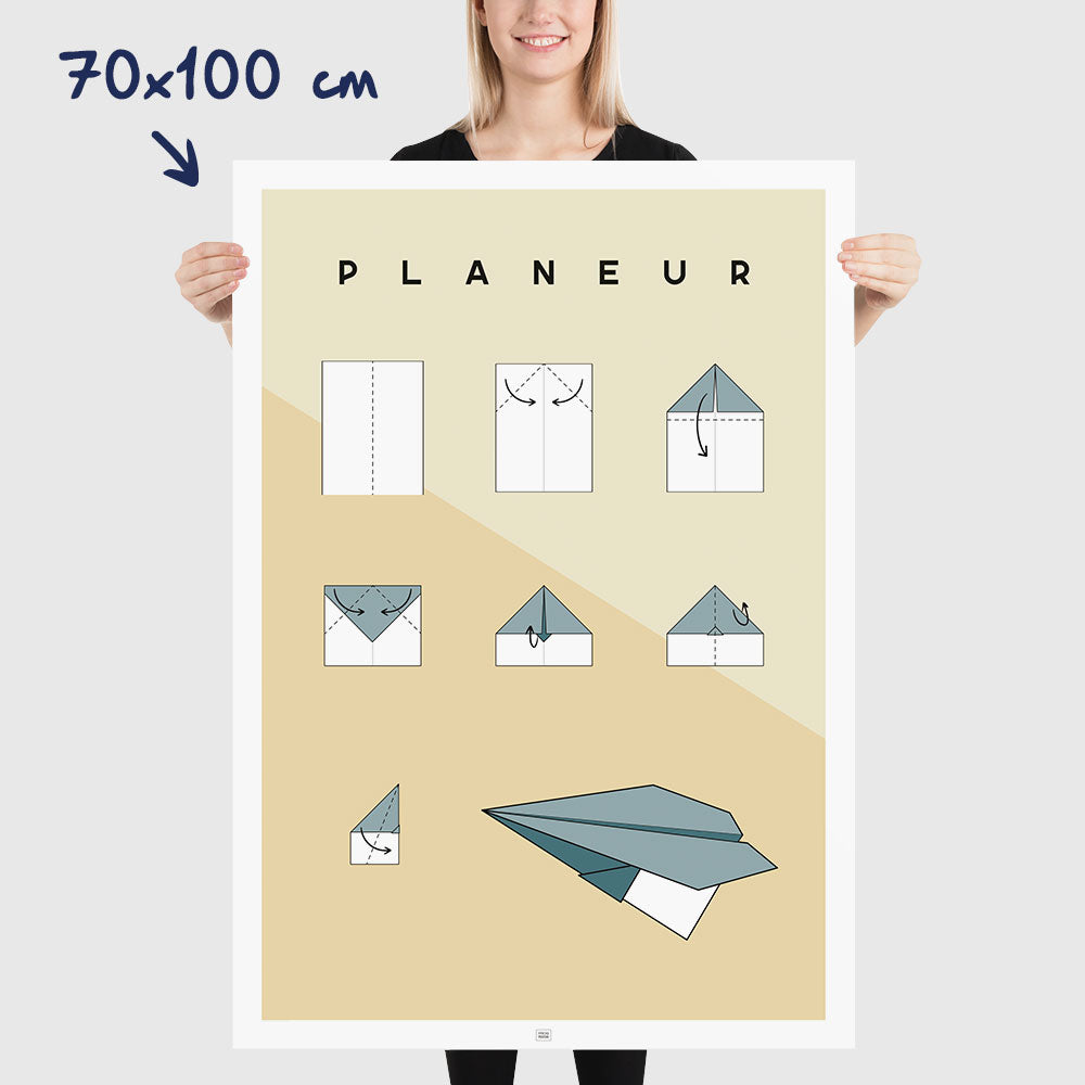 Affiche origami avion, poster minimaliste géométrique, dimensions 70x100 cm