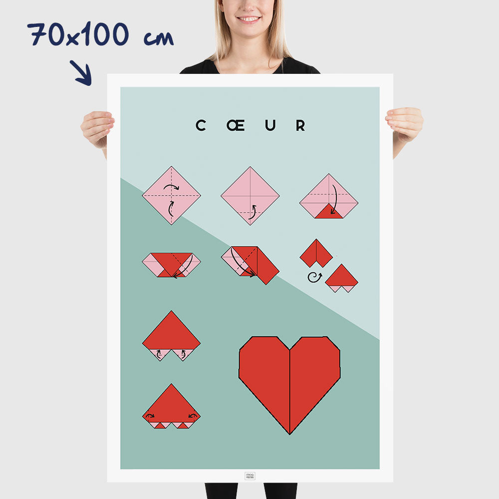 Affiche origami coeur, poster minimaliste géométrique, dimensions 70x100 cm