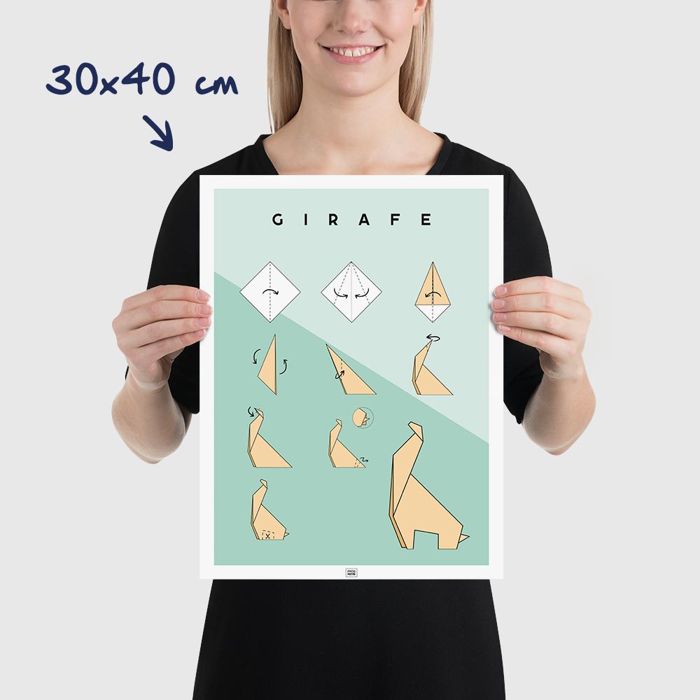 Affiche origami girafe, poster minimaliste géométrique, dimensions 30x40 cm