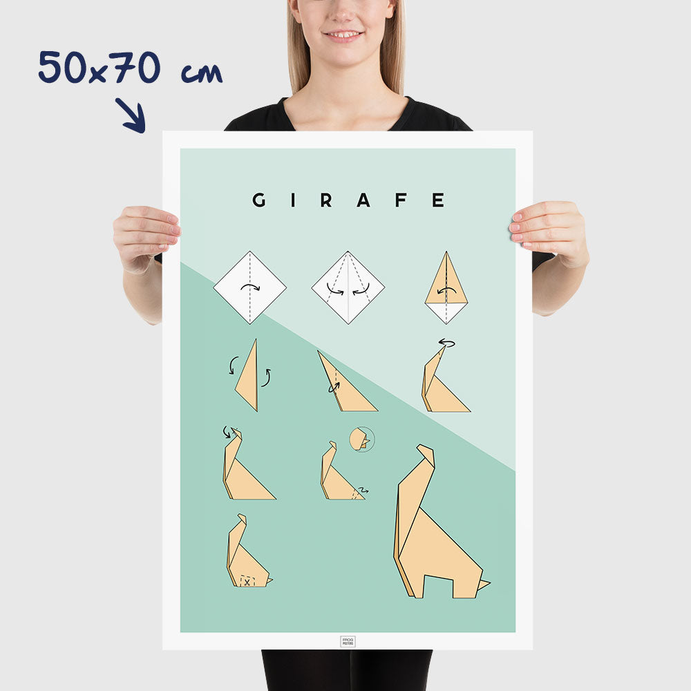 Affiche origami girafe, poster minimaliste géométrique, dimensions 50x70 cm