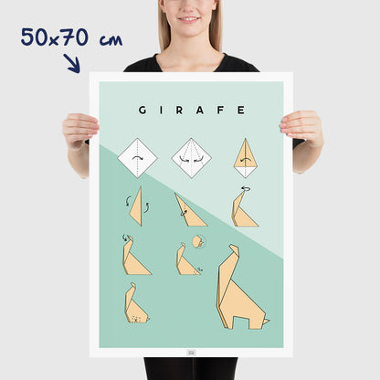 Affiche origami girafe, poster minimaliste géométrique, dimensions 50x70 cm
