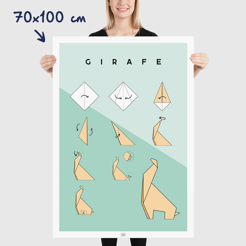 Affiche origami girafe, poster minimaliste géométrique, dimensions 70x100 cm
