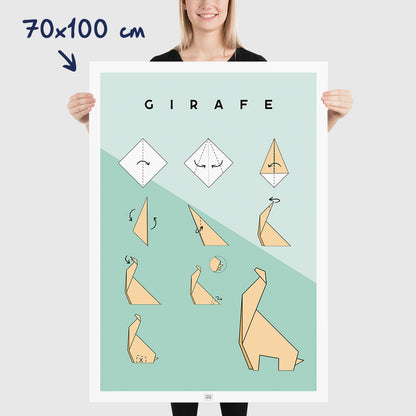 Affiche origami girafe, poster minimaliste géométrique, dimensions 70x100 cm