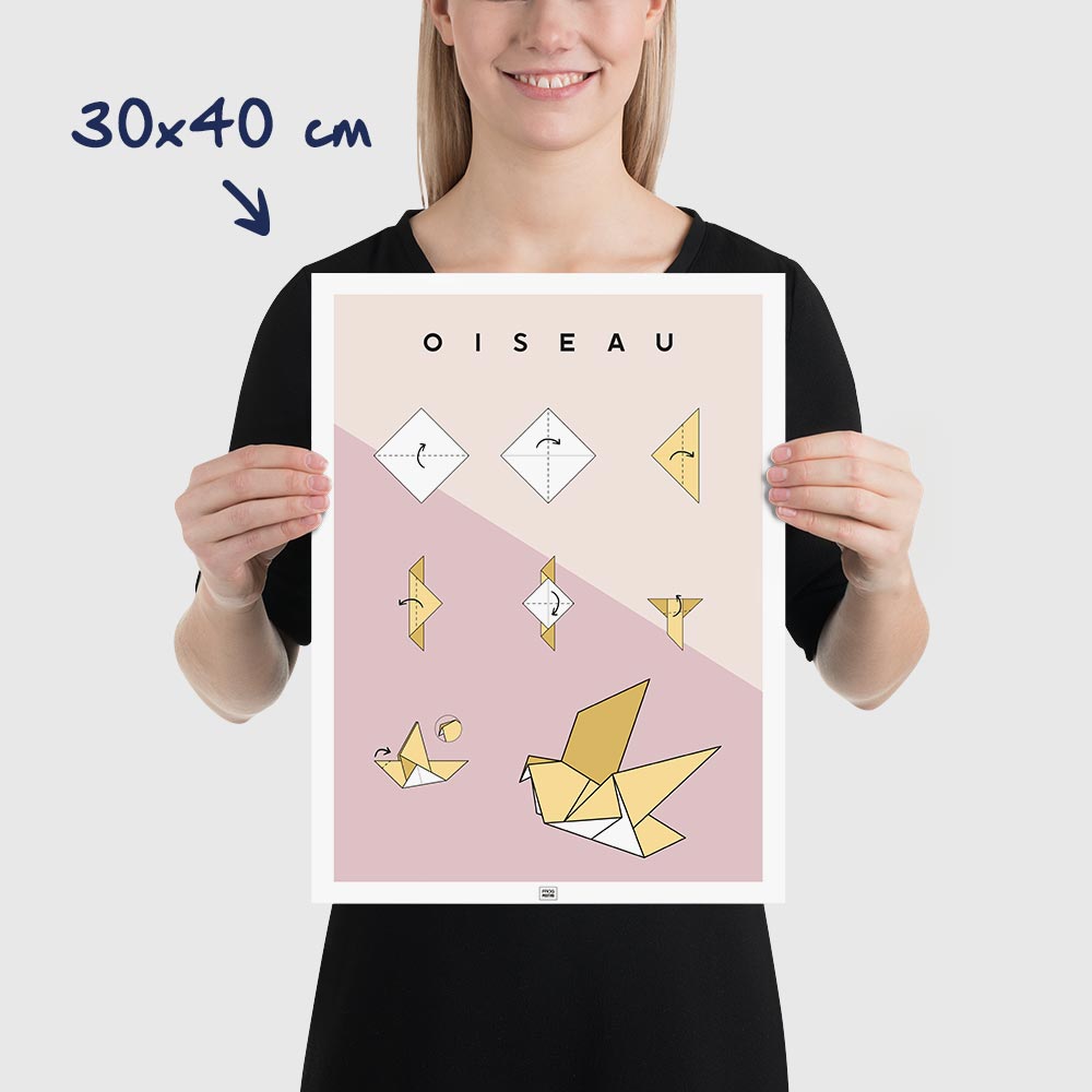 Affiche origami oiseau, poster minimaliste géométrique, dimensions 30x40 cm