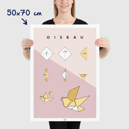 Affiche origami oiseau, poster minimaliste géométrique, dimensions 50x70 cm