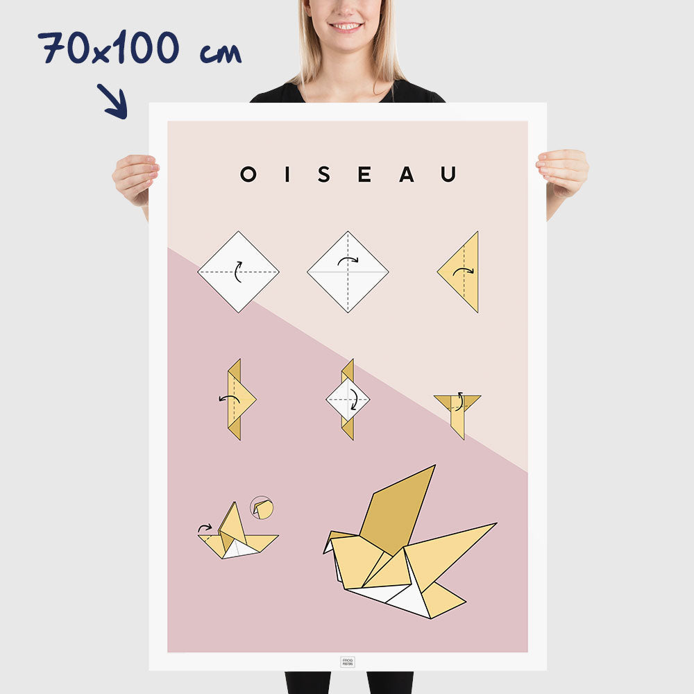 Affiche origami oiseau, poster minimaliste géométrique, dimensions 70x100 cm