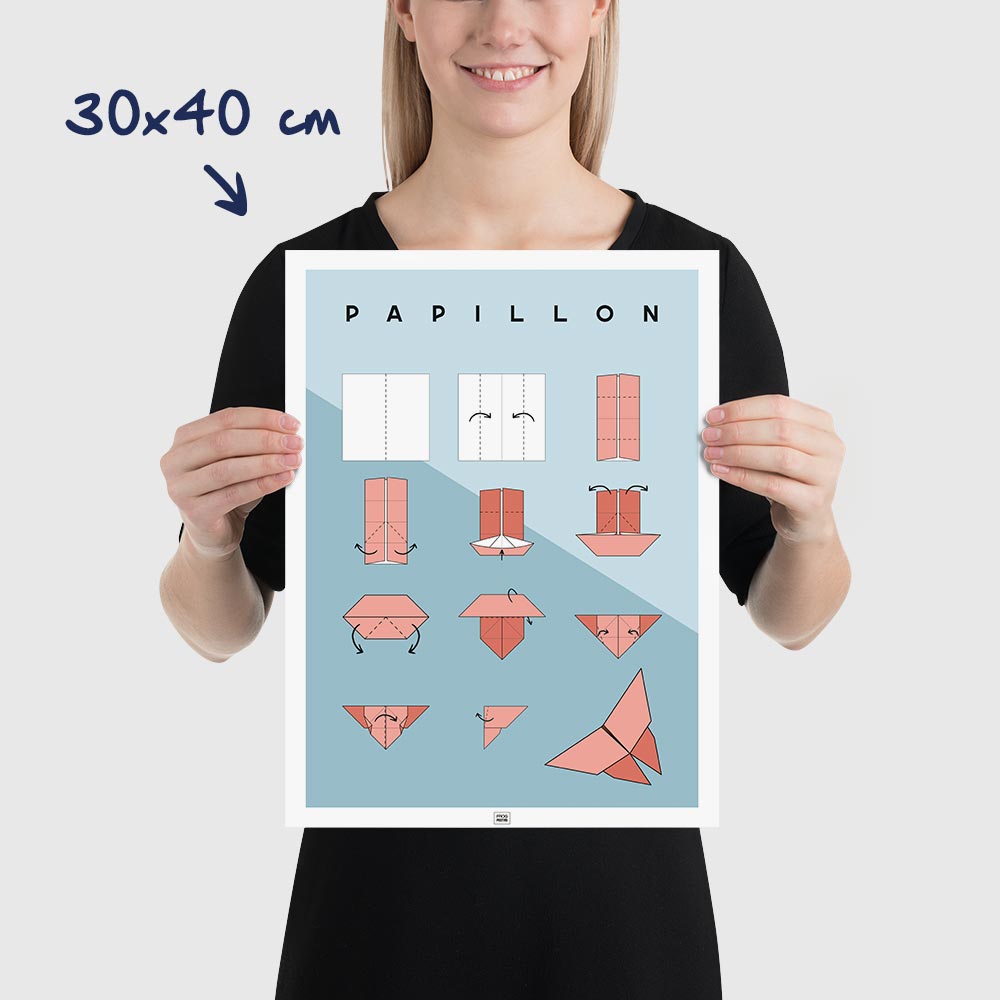 Affiche origami papillon, poster minimaliste géométrique, dimensions 30x40 cm