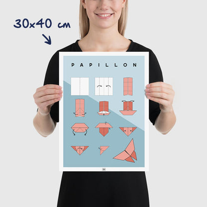 Affiche origami papillon, poster minimaliste géométrique, dimensions 30x40 cm