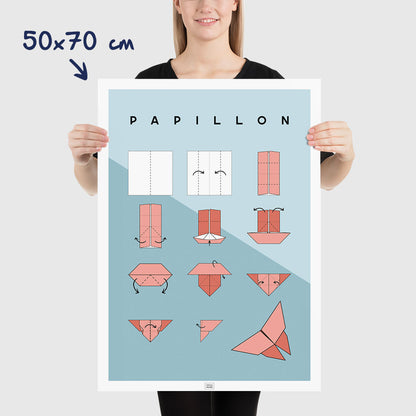 Affiche origami papillon, poster minimaliste géométrique, dimensions 50x70 cm