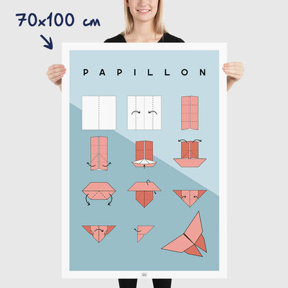 Affiche origami papillon, poster minimaliste géométrique, dimensions 70x100 cm