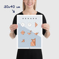 Affiche origami renard, poster minimaliste géométrique, dimensions 30x40 cm