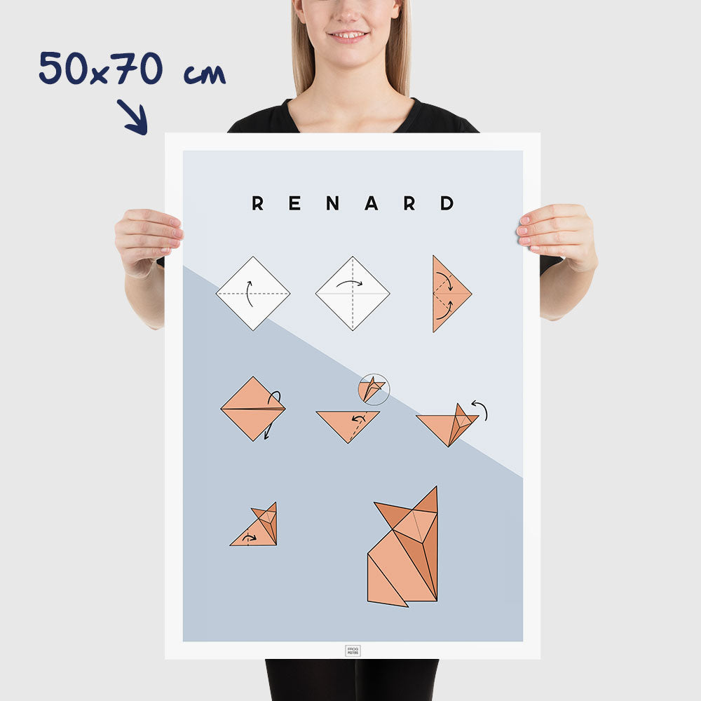 Affiche origami renard, poster minimaliste géométrique, dimensions 50x70 cm