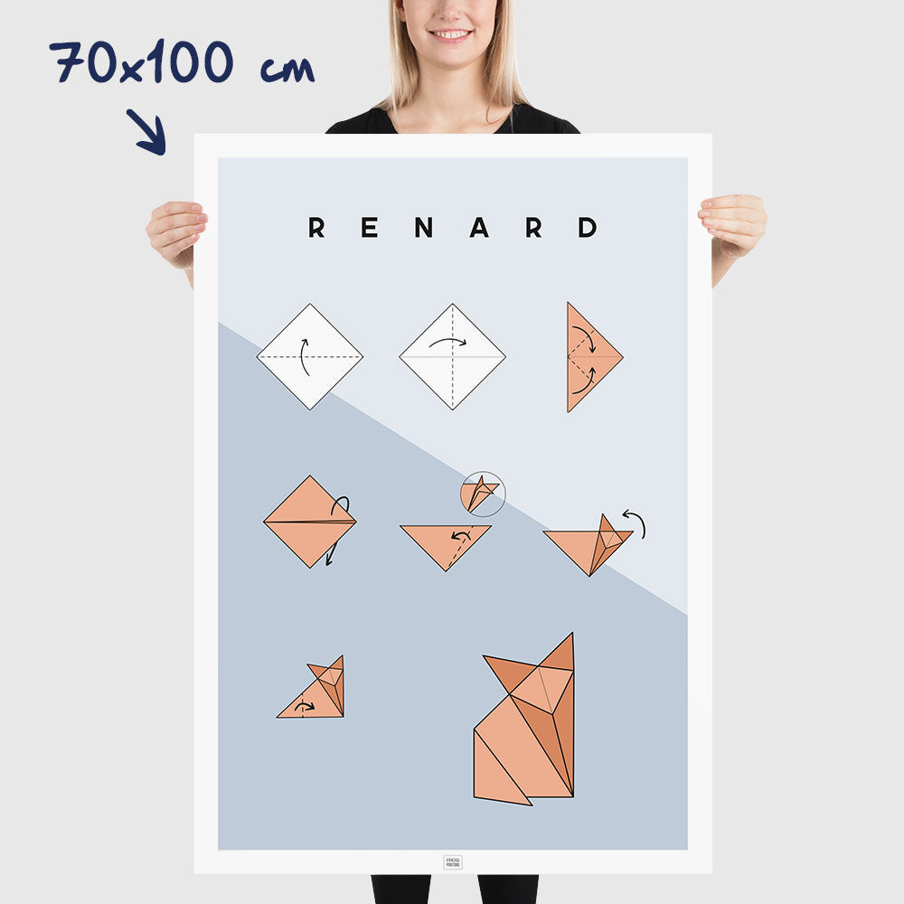 Affiche origami renard, poster minimaliste géométrique, dimensions 70x100 cm