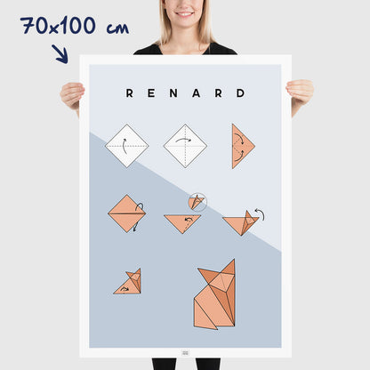 Affiche origami renard, poster minimaliste géométrique, dimensions 70x100 cm