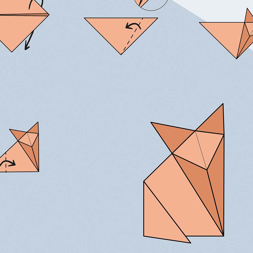 Affiche origami renard, poster minimaliste géométrique, zoom