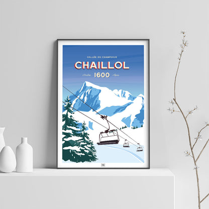 Affiche le Pic du Vieux Chaillol, poster vintage, sur fond clair
