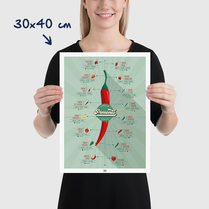 Affiche piments : l'échelle de scoville et la force des piments, dimensions 30x40 cm