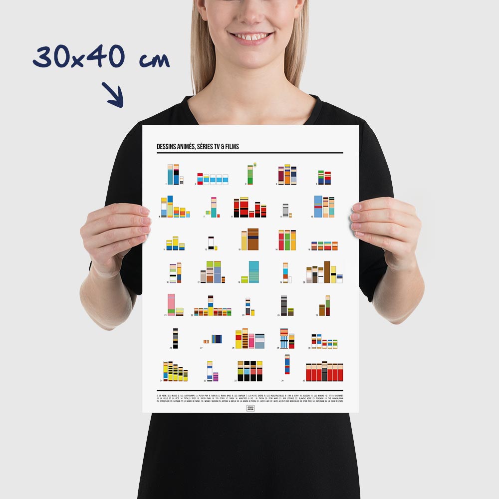Affiche séries TV, films et dessins animés en pixel art, dimensions 30x40 cm