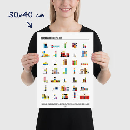 Affiche séries TV, films et dessins animés en pixel art, dimensions 30x40 cm