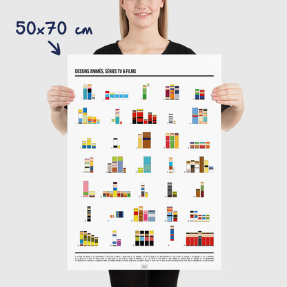 Affiche séries TV, films et dessins animés en pixel art, dimensions 50x70 cm