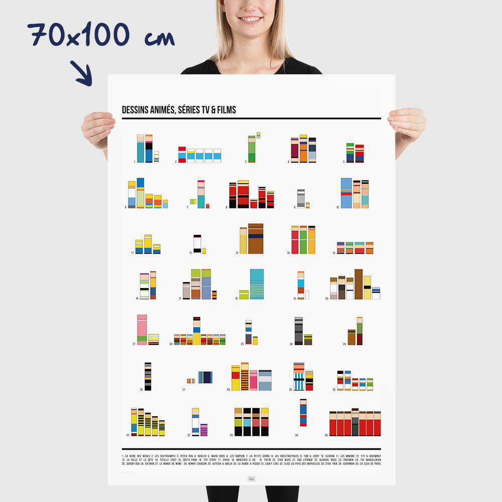 Affiche séries TV, films et dessins animés en pixel art, dimensions 70x100 cm