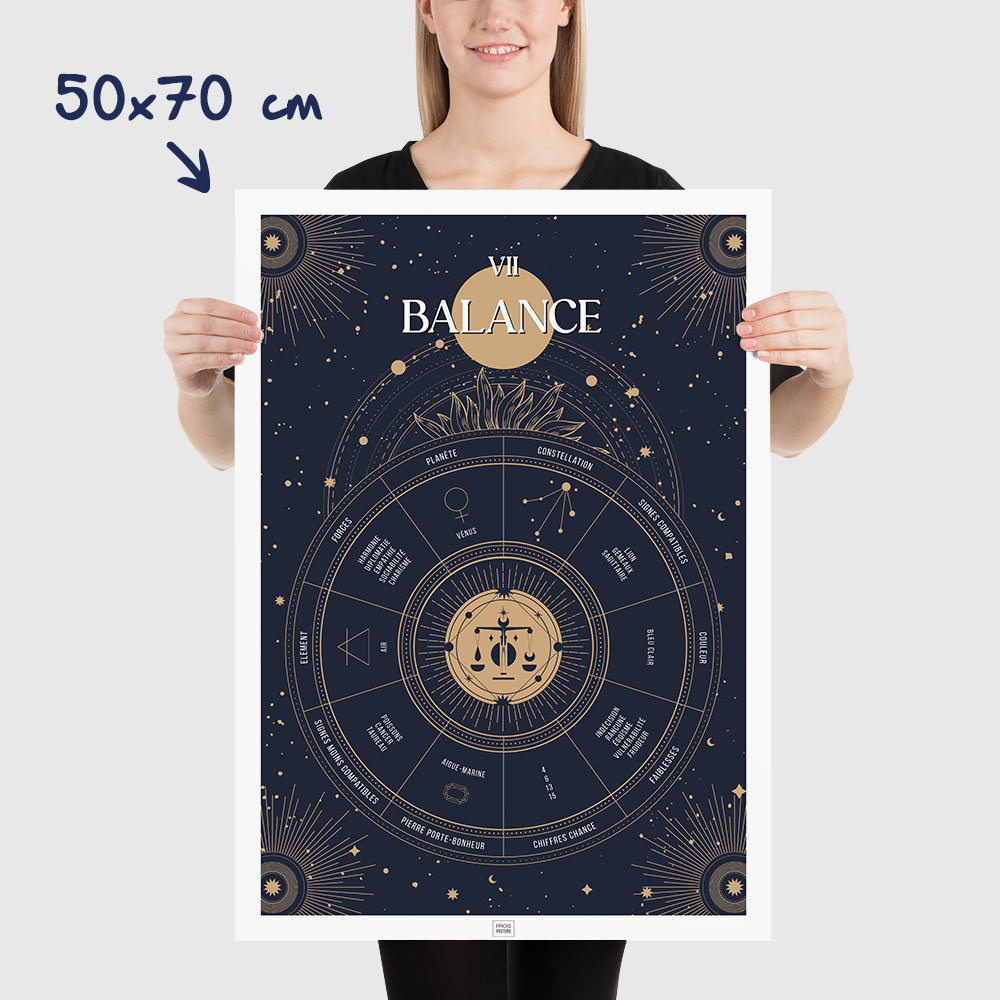 Affiche signe astrologique Balance, poster vintage de signe du zodiaque, dimensions 50x70 cm