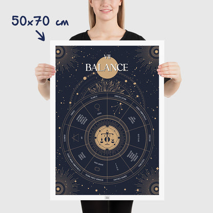 Affiche signe astrologique Balance, poster vintage de signe du zodiaque, dimensions 50x70 cm