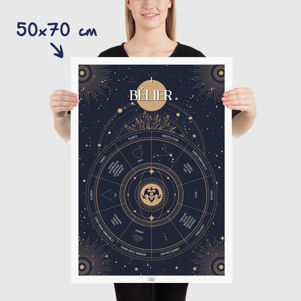 Affiche signe astrologique Bélier, poster vintage de signe du zodiaque, dimensions 50x70 cm