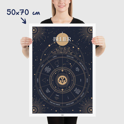 Affiche signe astrologique Bélier, poster vintage de signe du zodiaque, dimensions 50x70 cm