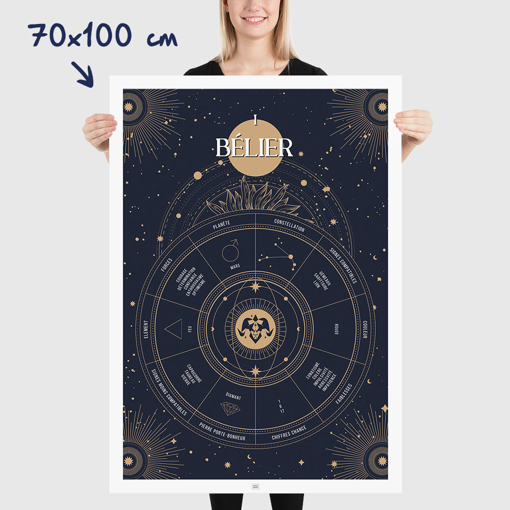 Affiche signe astrologique Bélier, poster vintage de signe du zodiaque, dimensions 70x100 cm