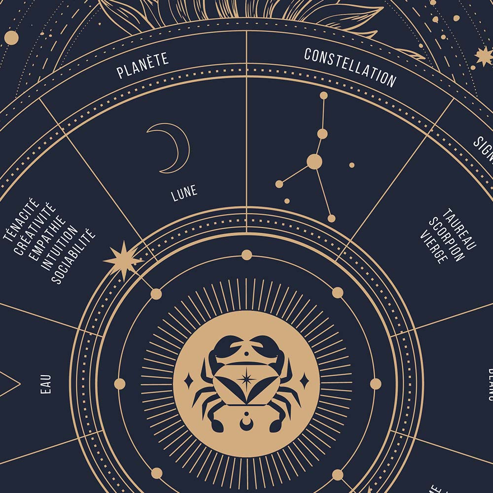 Affiche signe astrologique Cancer, poster vintage de signe du zodiaque, zoom