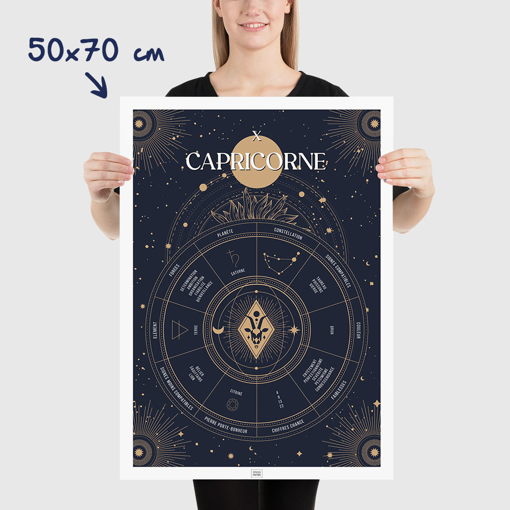 Affiche signe astrologique Capricorne, poster vintage de signe du zodiaque, dimensions 50x70 cm