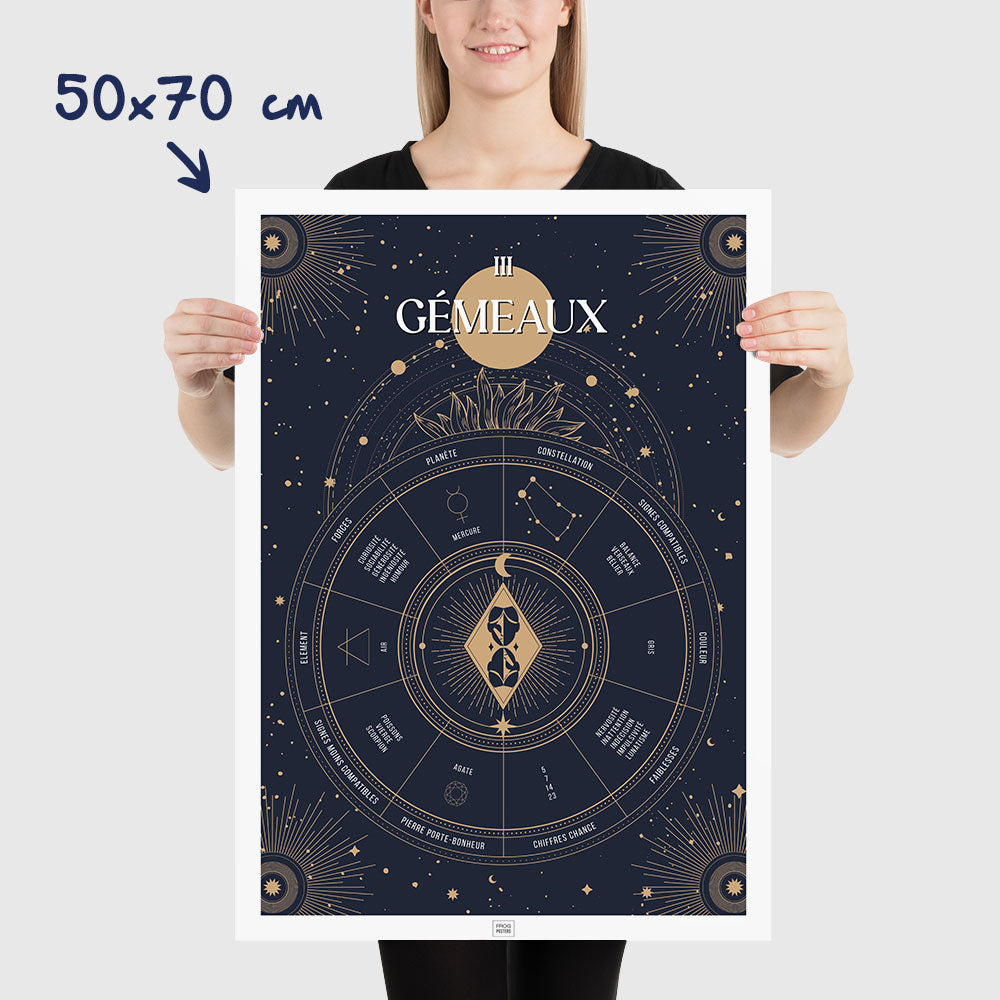 Affiche signe astrologique Gémeaux, poster vintage de signe du zodiaque, dimensions 50x70 cm