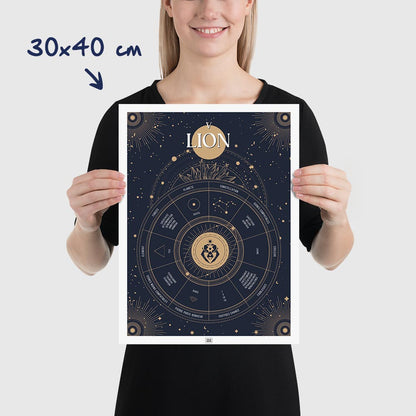 Affiche signe astrologique Lion, poster vintage de signe du zodiaque, dimensions 30x40 cm