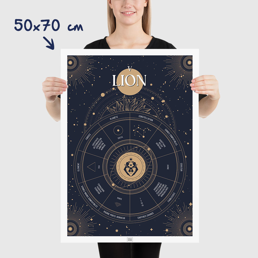 Affiche signe astrologique Lion, poster vintage de signe du zodiaque, dimensions 50x70 cm