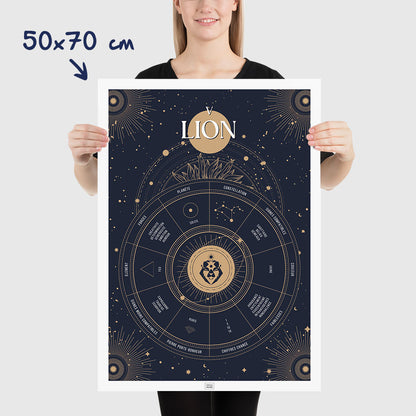 Affiche signe astrologique Lion, poster vintage de signe du zodiaque, dimensions 50x70 cm